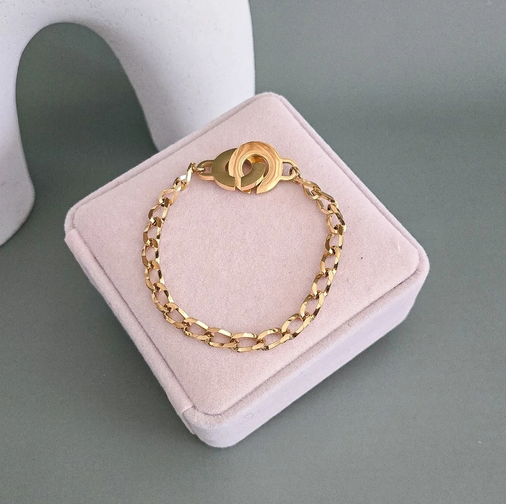 Stainless steel gold tone chain cuffs bracelet new